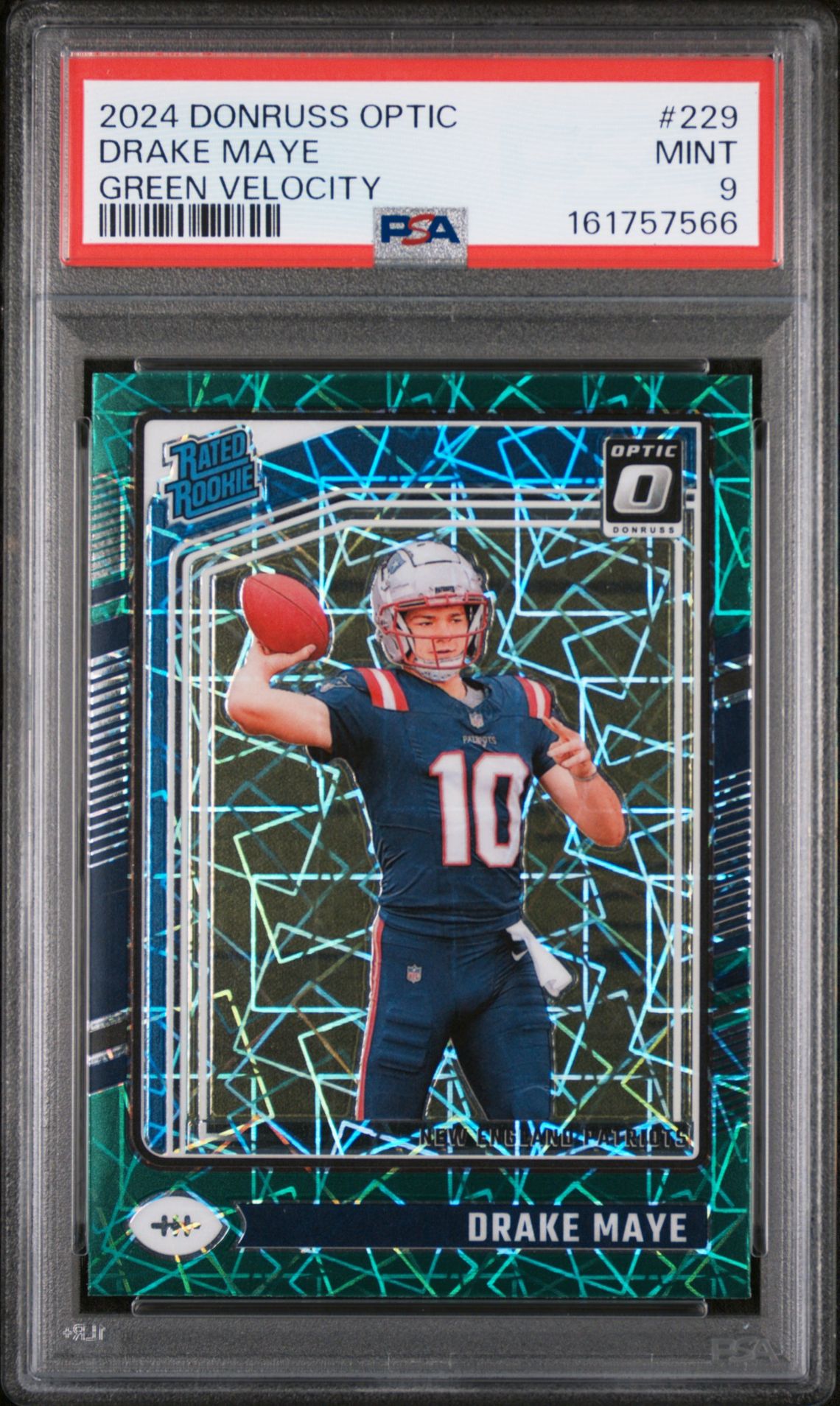 2024 Panini Donruss Optic Drake Maye #229 (Green Velocity) Mint 9 front