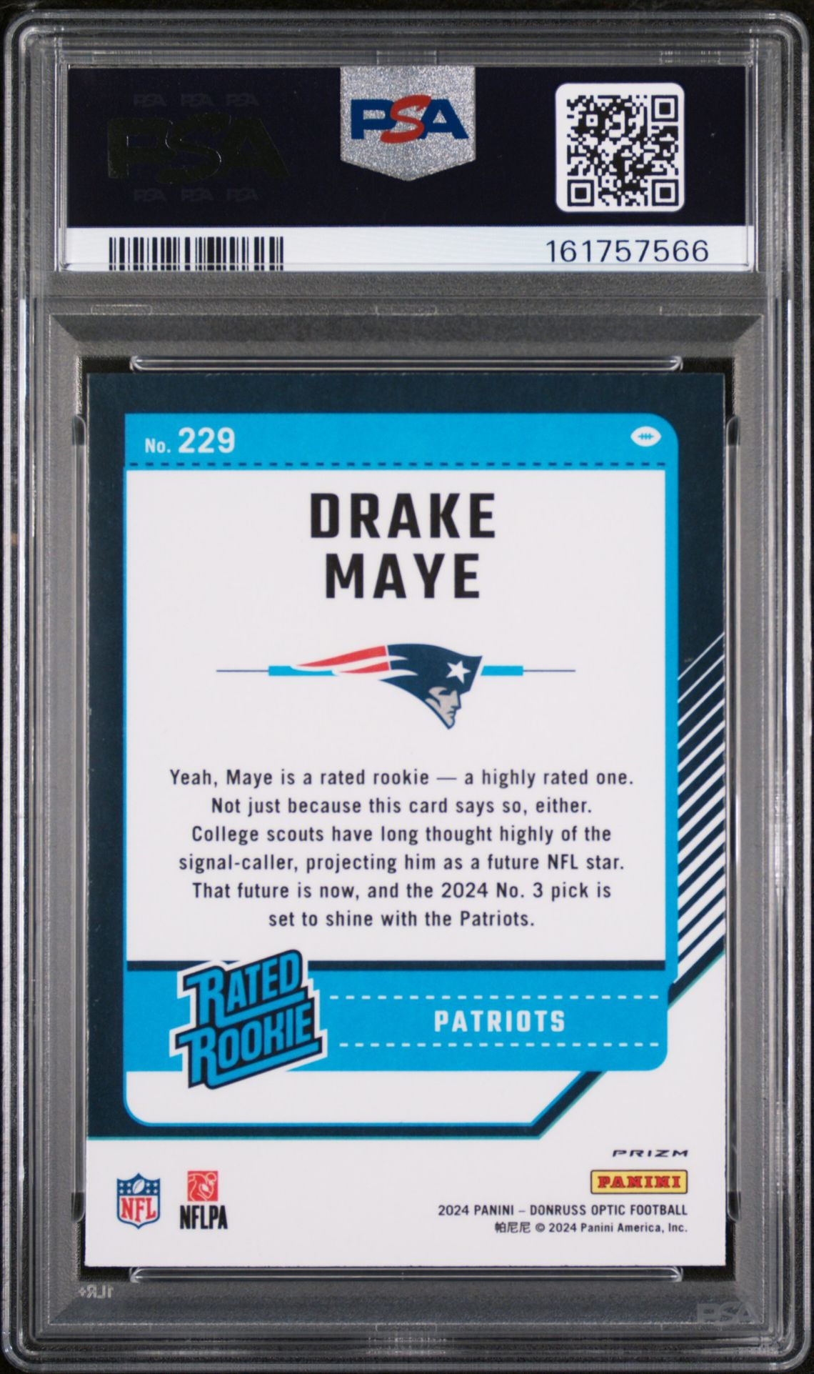 2024 Panini Donruss Optic Drake Maye #229 (Green Velocity) Mint 9 back