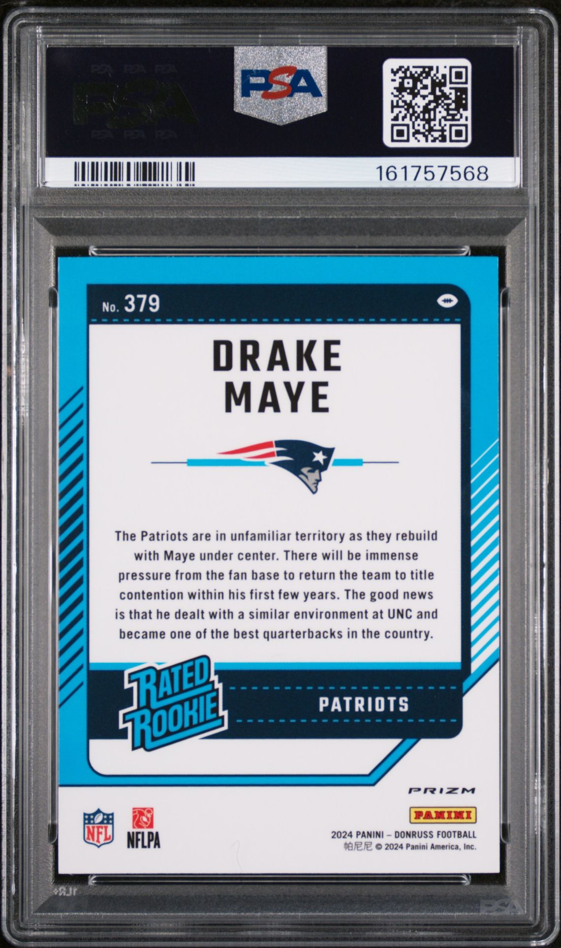 2024 Panini Donruss Drake Maye #379 (Optic Preview-Red Wave) Mint 9 back