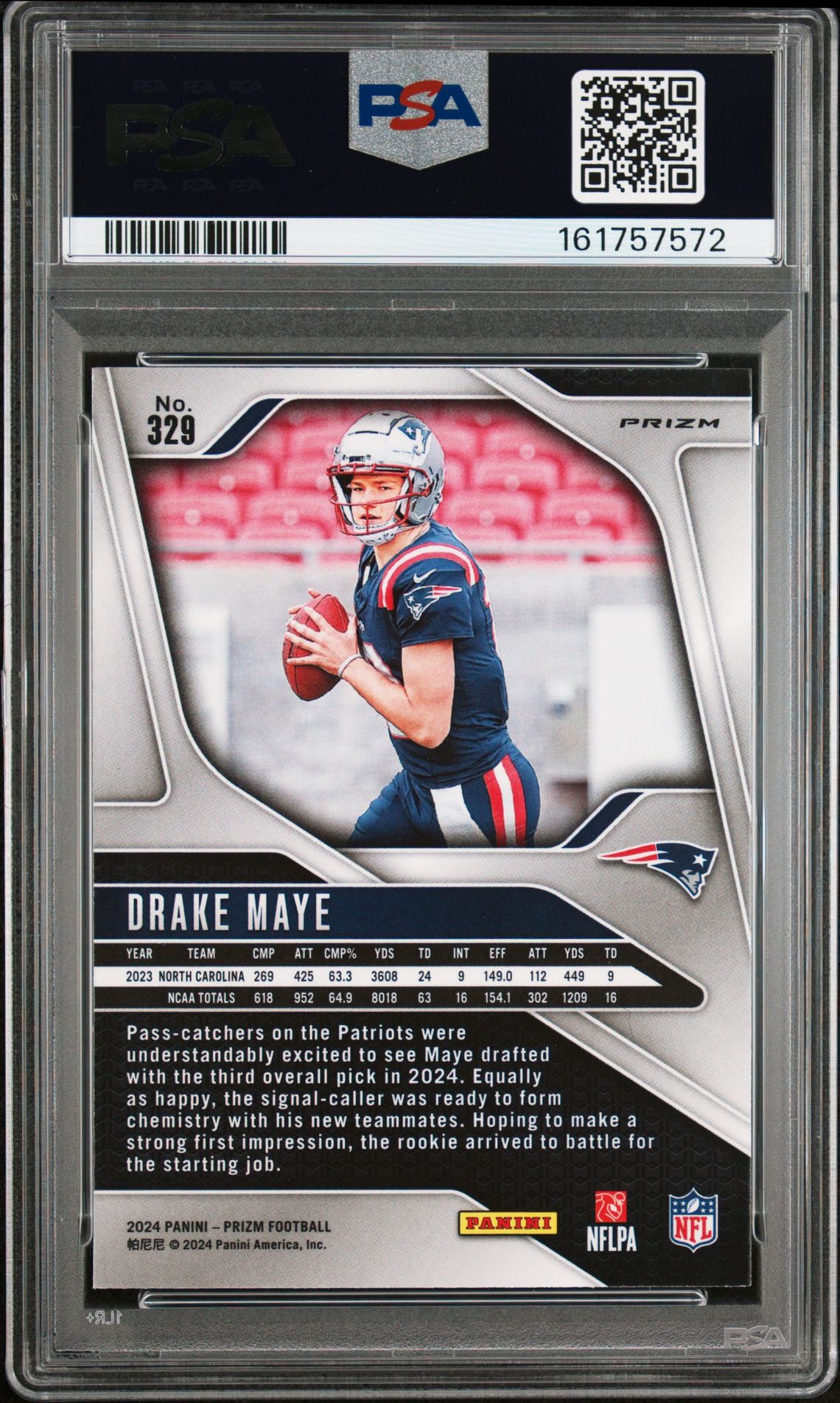 2024 Panini Prizm Drake Maye #329 (Disco Prizm) Mint 9 back