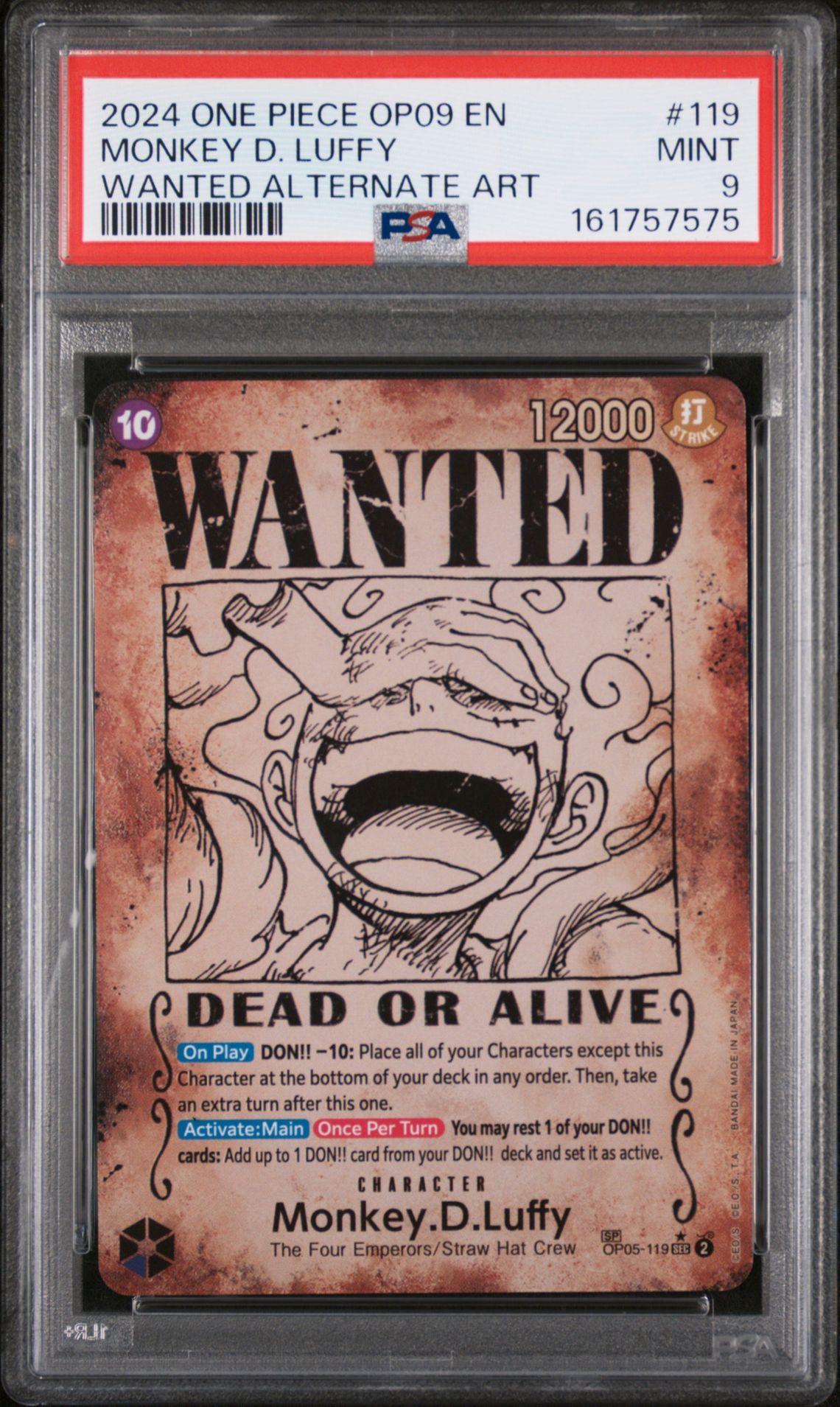 2024 One Piece Op09-Emperors In The New World Monkey D. Luffy #119 (Wanted Alternate Art) Mint 9 front