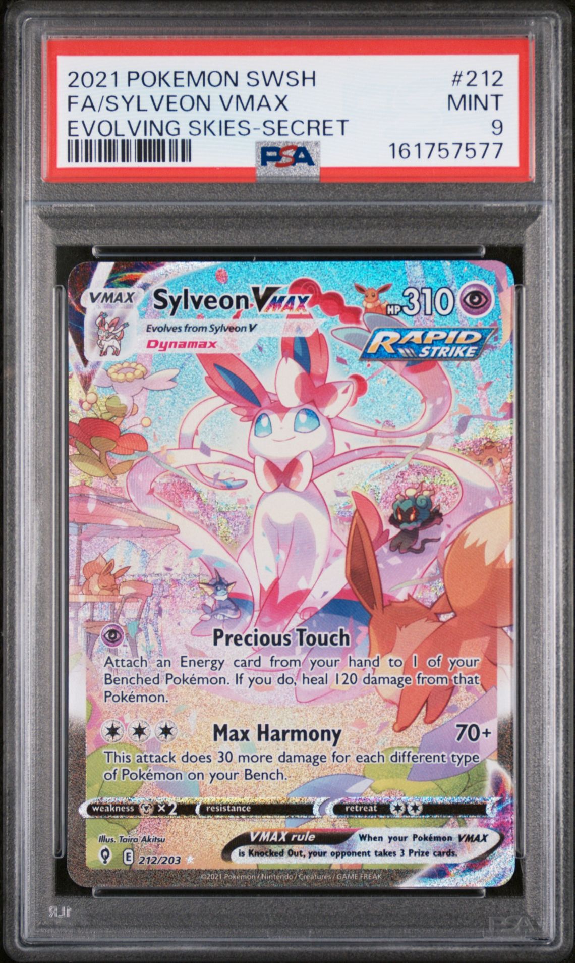 2021 Pokemon Sword & Shield Evolving Skies Fa/Sylveon Vmax #212 (Evolving Skies-Secret) Mint 9 front