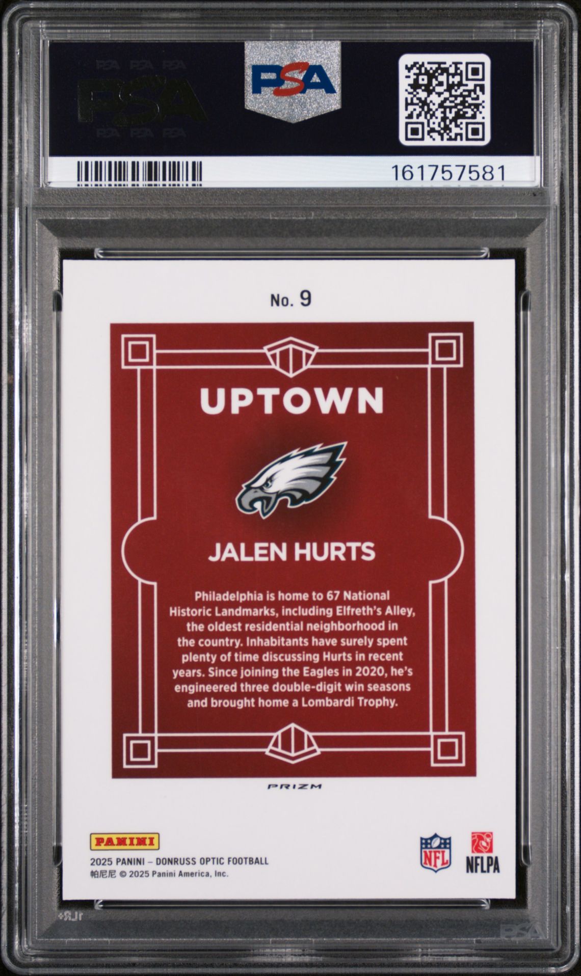 2025 Panini Donruss Optic Uptown Jalen Hurts #9 Mint 9 back