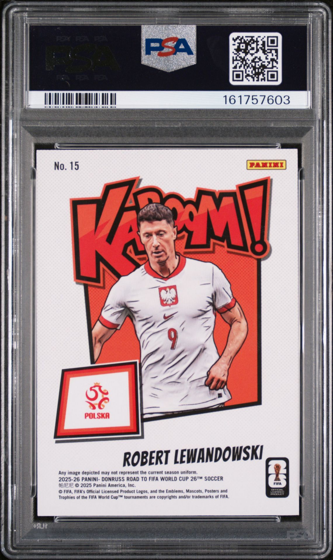 2025-2026 PANINI DONRUSS ROAD TO FIFA WORLD CUP '26 KABOOM! ROBERT LEWANDOWSKI KABOOM! 15 GEM MT 10 back