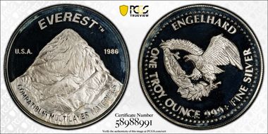 1986 1oz Rnd Everest Ag Engelhard-Eagle Reverse PR64