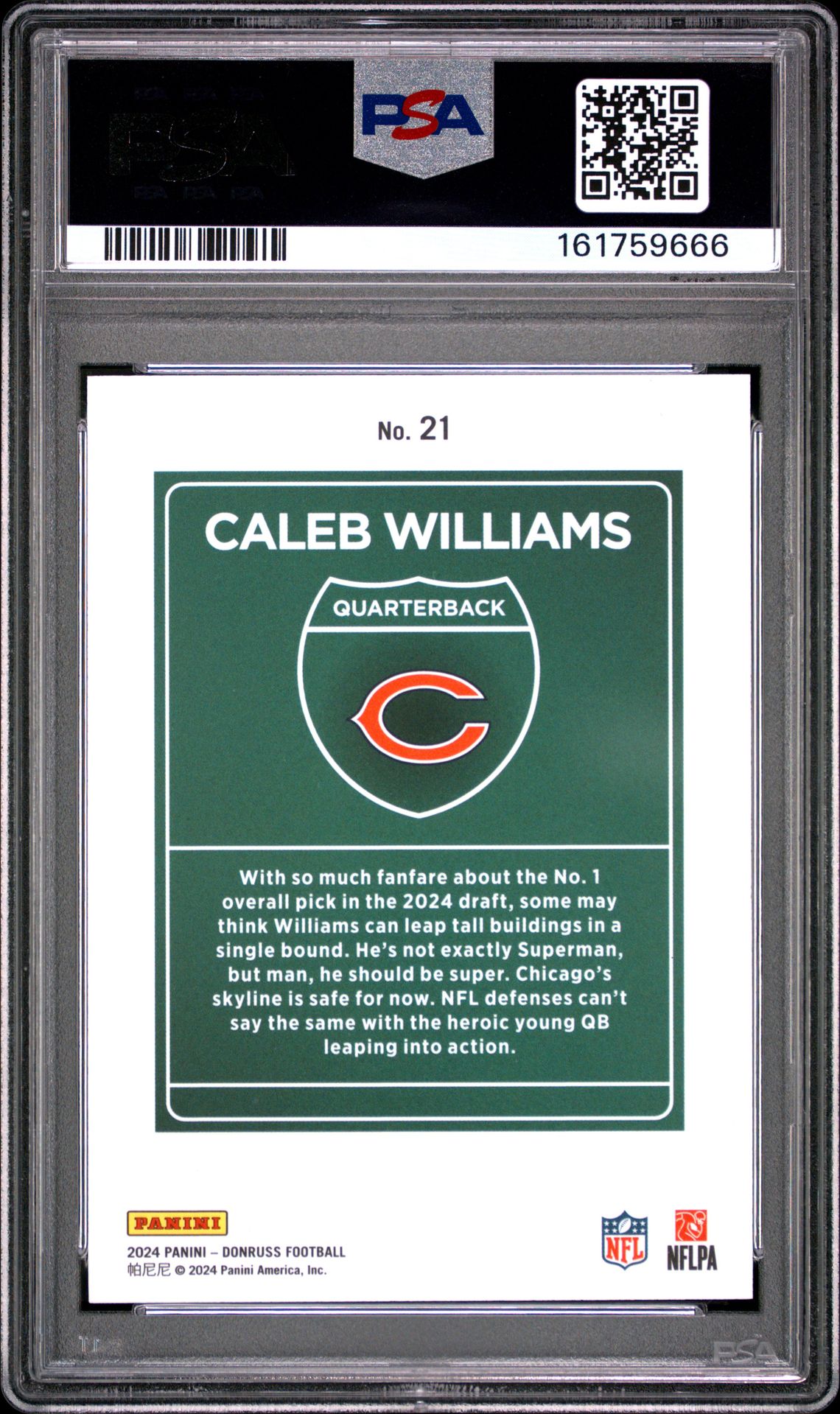 2024 Panini Donruss Downtown! Caleb Williams #21 Mint 9 back