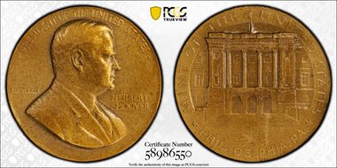 (1931) Medal Herbert Hoover Brass Philadelphia, PA MS62