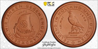 1940 Medal  Scheuch-1870a Holland Belgium Brown Porcelain MS66