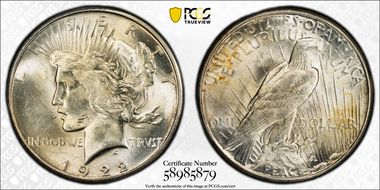 1922-S $1 VAM 5A, Overpolished Rays MS63