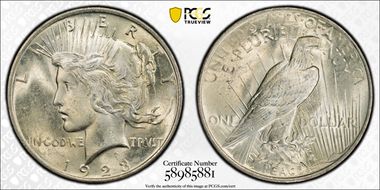 1923 $1 VAM 1AA, Extra Hair MS63
