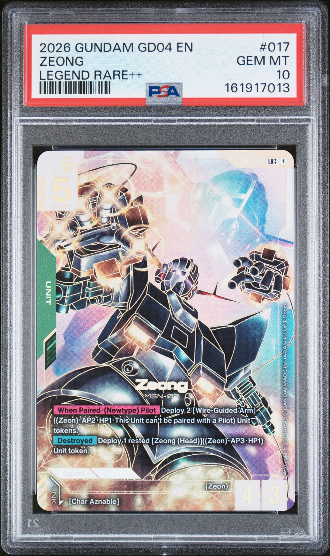 2026 Gundam Gd04-Phantom Aria Zeong #017 (Legend Rare++) Gem Mt 10 front view - PSA graded GEM MT 10