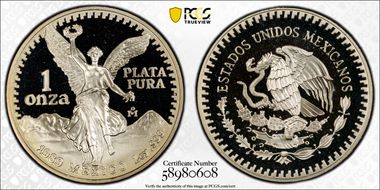 1989-Mo Onza Libertad Ag w/ Dot .999 PR69DCAM