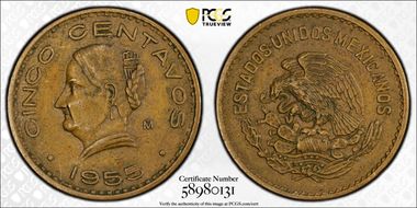 1955-Mo 5C KM-424  Bronze Head Left AU58BN