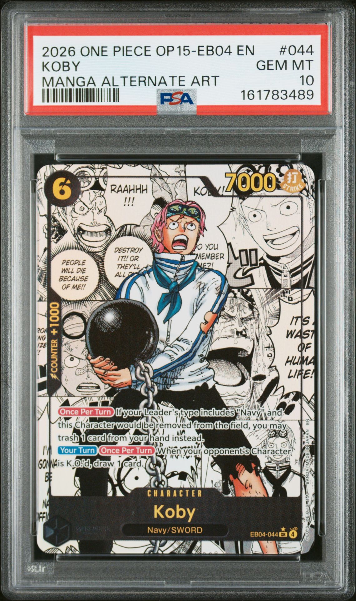 2026 One Piece Op15-Eb04-Adventure On Kami's Island Koby #044 (Manga Alternate Art) Gem Mt 10 front