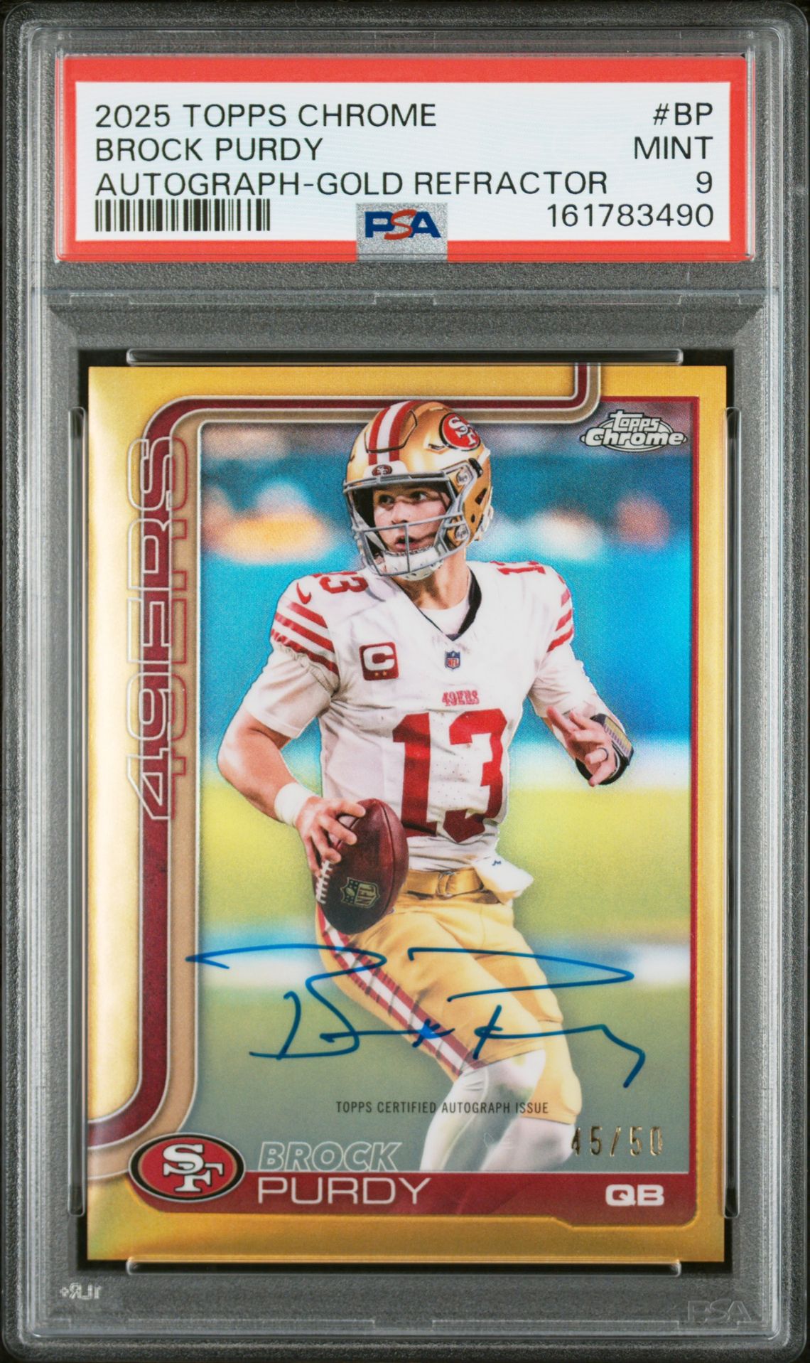 2025 Topps Chrome Autographs Brock Purdy #Bp (Autograph-Gold Refractor) Mint 9 front
