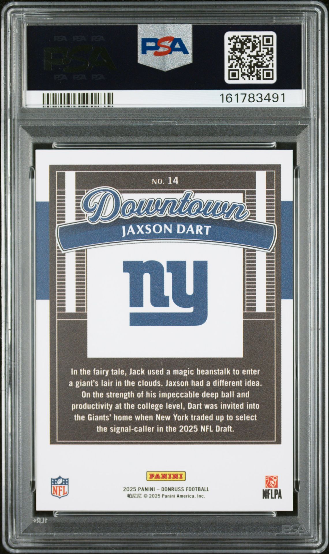 2025 Panini Donruss Downtown Jaxson Dart #14 Gem Mt 10 back