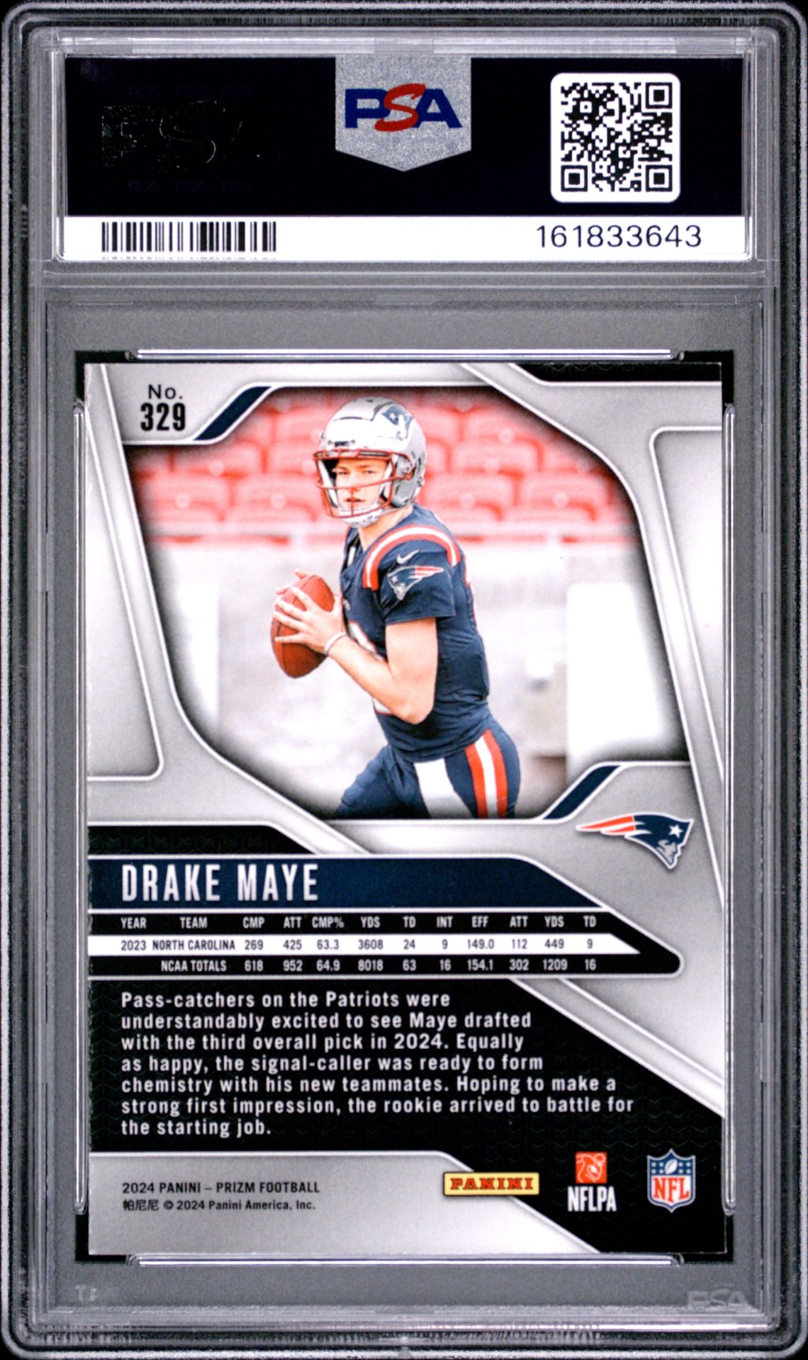2024 Panini Prizm Drake Maye #329 Mint 9 back