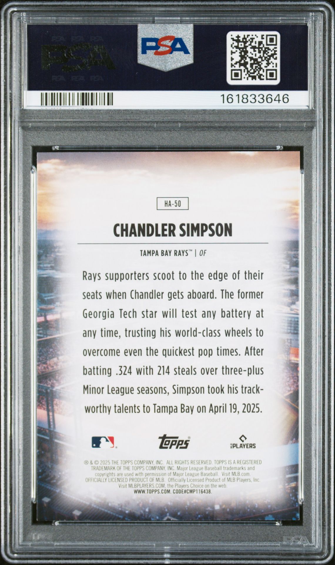 2025 Topps Update Home Field Advantage Chandler Simpson #Ha50 Mint 9 back