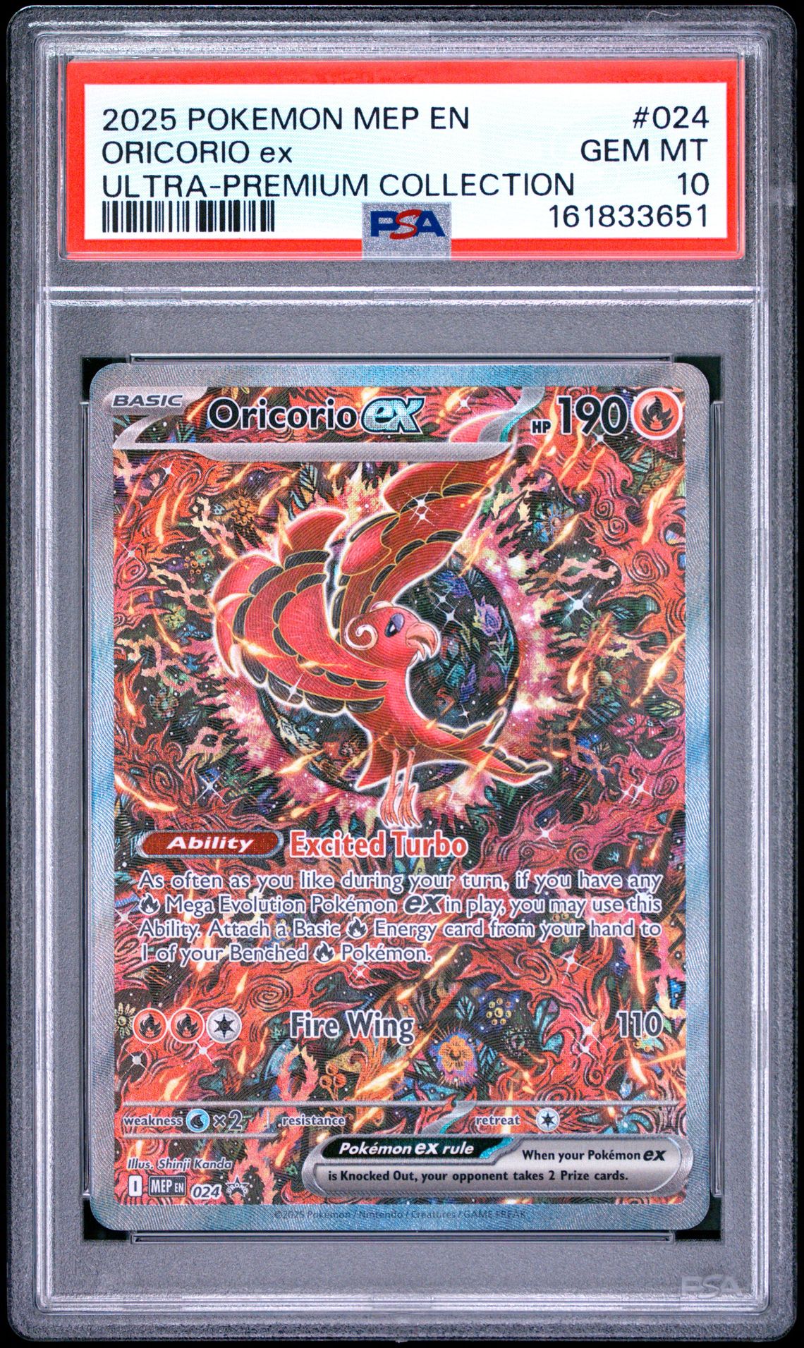 2025 Pokemon Mep En-Me Black Star Promo Oricorio Ex #024 (Ultra-Premium Collection) Gem Mt 10 front view - PSA graded GEM MT 10