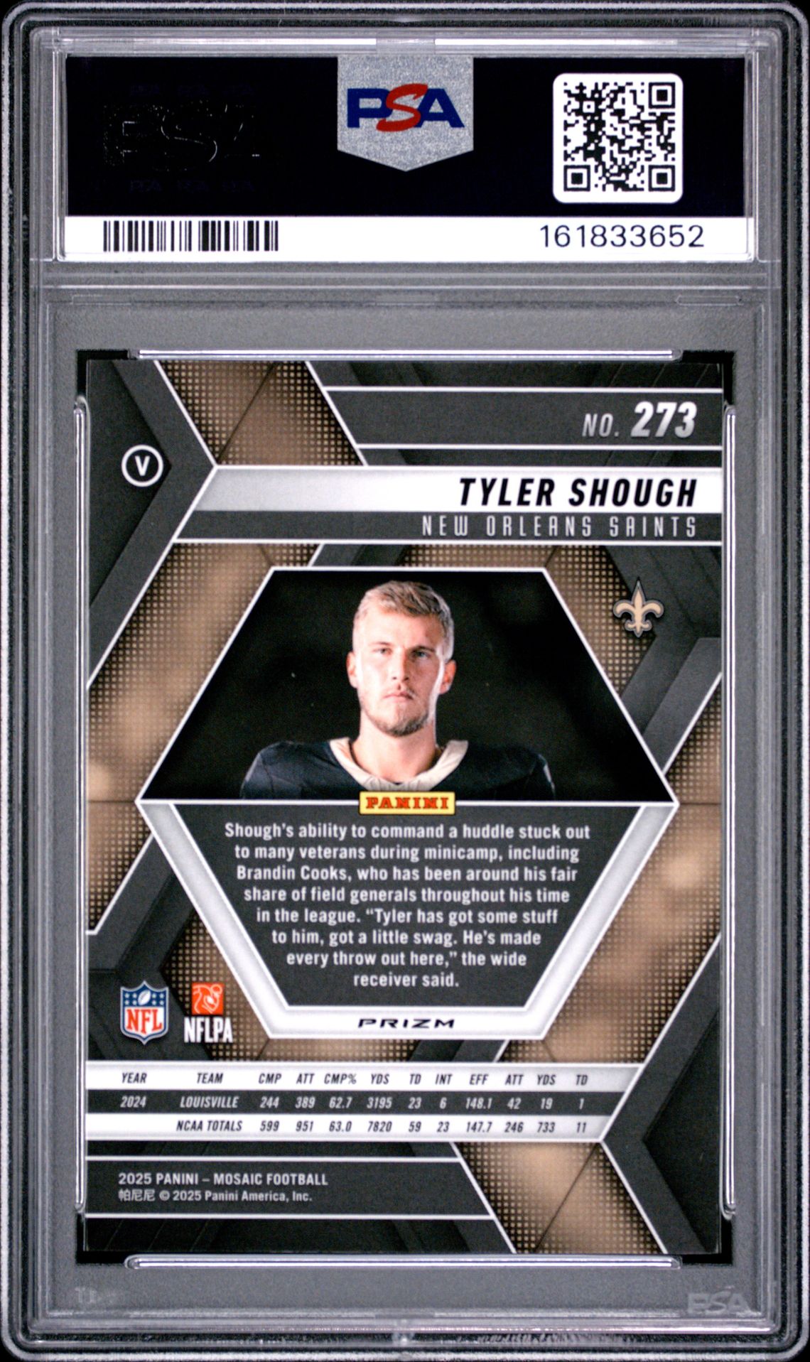 2025 Panini Mosaic Tyler Shough #273 (Purple Scope) Mint 9 back