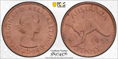 1955 Y. (p) 1D Melbourne obverse MS64RB