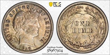 1916 10C Barber MS62