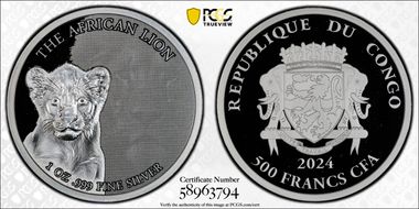 2024 500 Fr African Lion 1oz Ag PR69DCAM