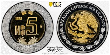 1995-Mo 5 Peso PR68DCAM