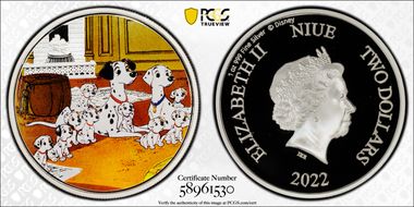 2022 $2 Disney - 101 Dalmatians Colorized Ag PR70DCAM