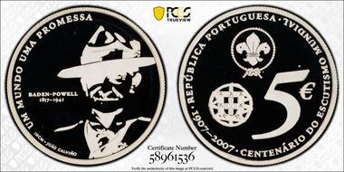 2007 € 5 World Scouting Centennial PR69DCAM