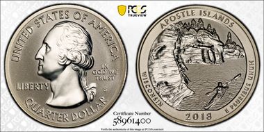 2018-S 25C Apostle Islands NP-Silver Rev PR 50th Anniversary Set First Strike PR70