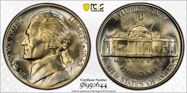 1943-D 5C MS65FS