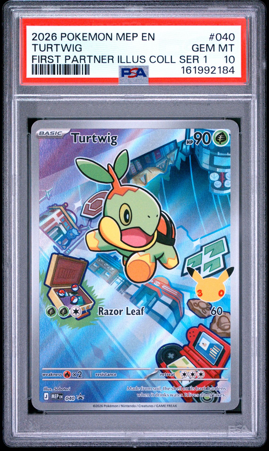 2026 Pokemon Mep En-Me Black Star Promo Turtwig #040 (First Partner Illus Coll Ser 1) Gem Mt 10 front view - PSA graded GEM MT 10