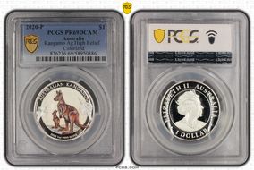 2020-P $1 Kangaroo Ag High Relief Colorized PR69DCAM