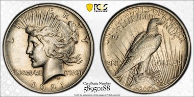 1921 $1 High Relief, Peace AU50