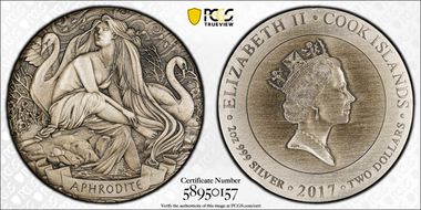 2017 $2 Aphrodite Antique Finish High Relief MS69