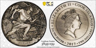 2017 $2 Hermes Antique Finish High Relief MS69