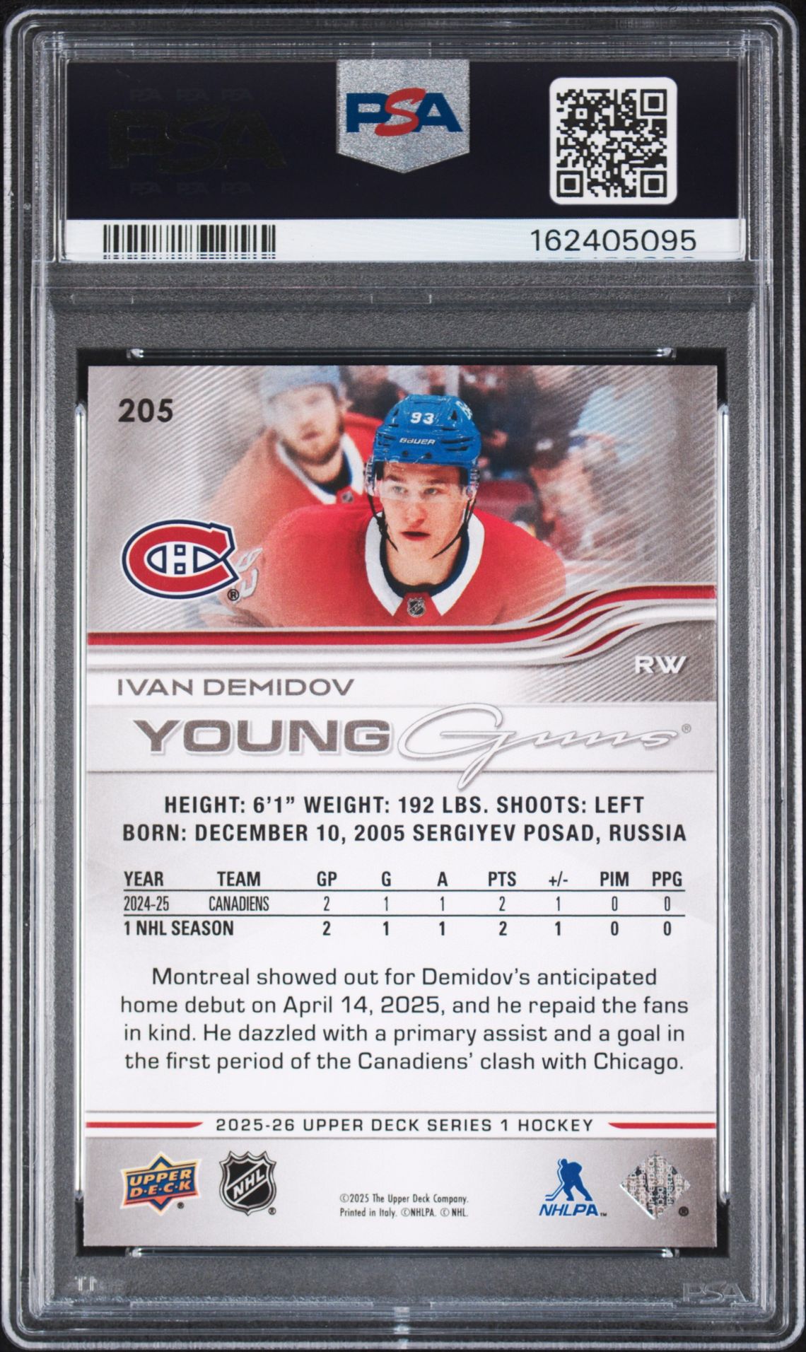 2025 Upper Deck Ivan Demidov #205 Mint 9 back