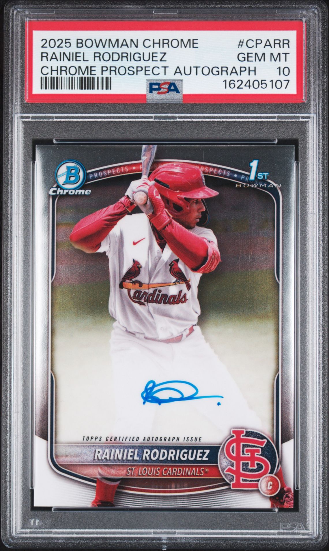 2025 Bowman Chrome Prospect Autographs Rainiel Rodriguez #Cparr Gem Mt 10 front view - PSA graded GEM MT 10