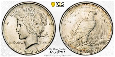 1922-D $1 VAM 3, Doubled Leaves MS64