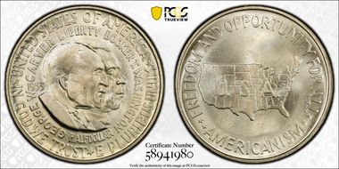 1953 50C Washington-Carver MS66+