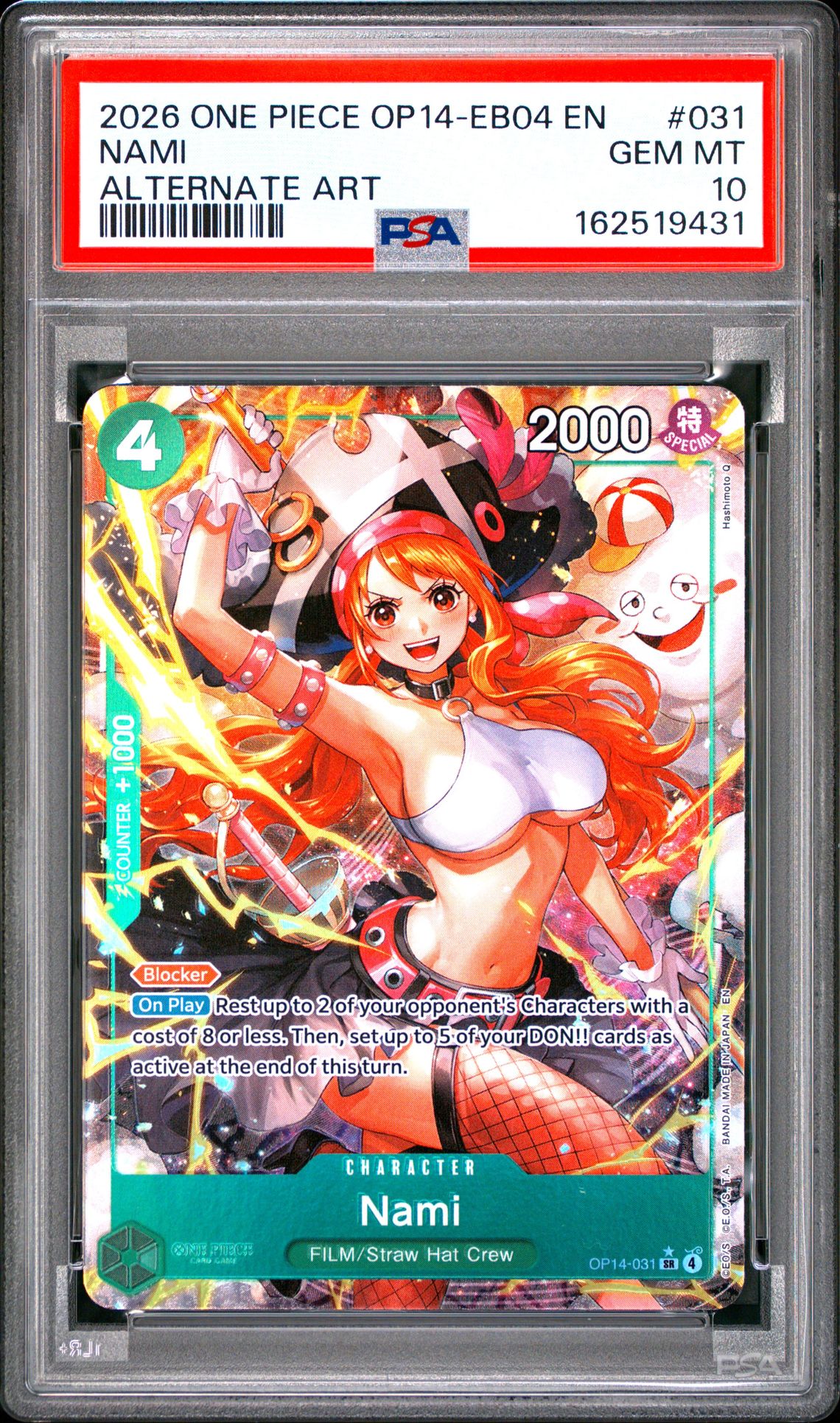 2026 One Piece Op14-Eb04-The Azure Sea's Seven Nami #031 (Alternate Art) Gem Mt 10 front