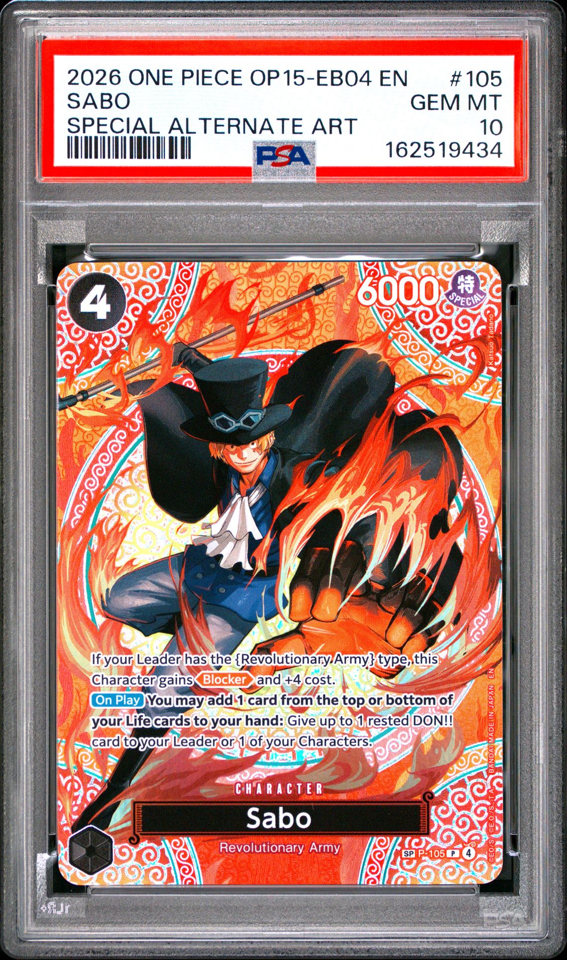 2026 One Piece Op15-Eb04-Adventure On Kami's Island Sabo #105 (Special Alternate Art) Gem Mt 10 front