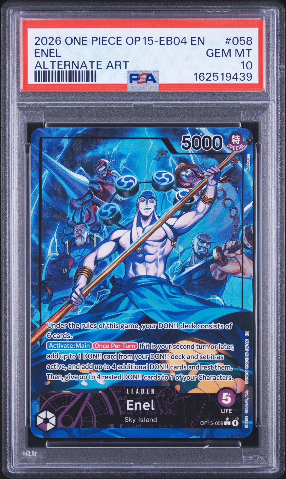 2026 One Piece Op15-Eb04-Adventure On Kami's Island Enel #058 (Alternate Art) Gem Mt 10 front