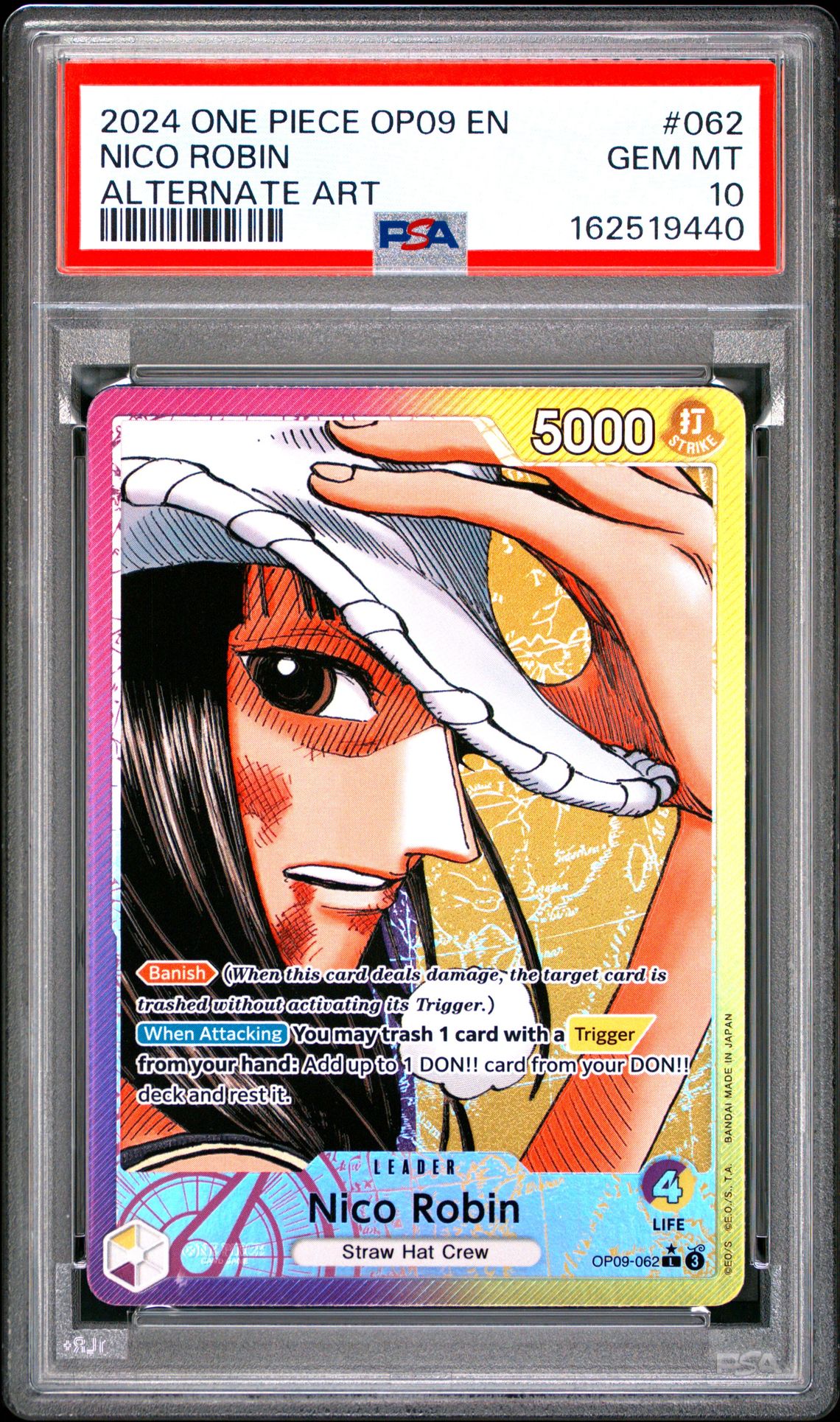 2024 One Piece Op09-Emperors In The New World Nico Robin #062 (Alternate Art) Gem Mt 10 front view - PSA graded GEM MT 10