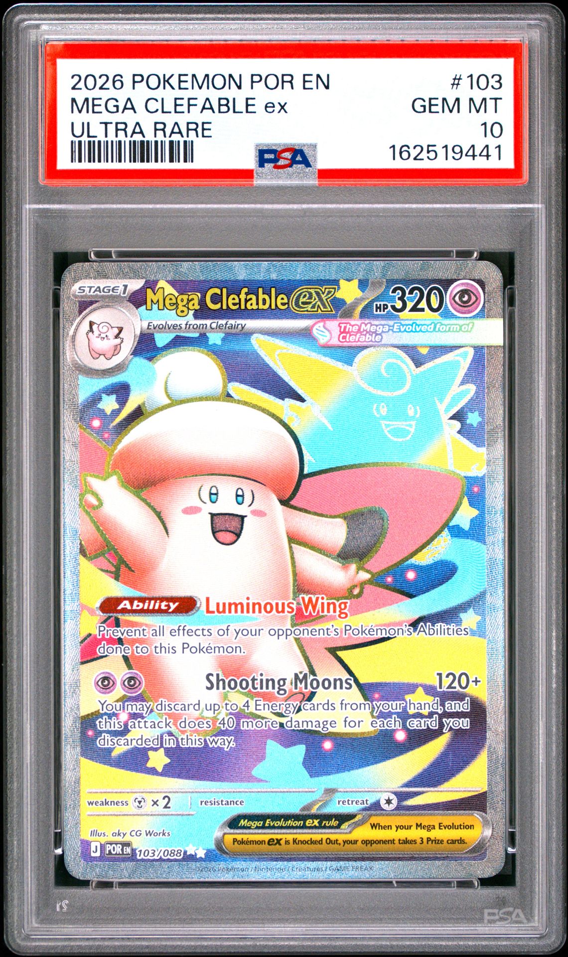 2026 Pokemon Por En-Perfect Order Mega Clefable Ex #103 (Ultra Rare) Gem Mt 10 front view - PSA graded GEM MT 10