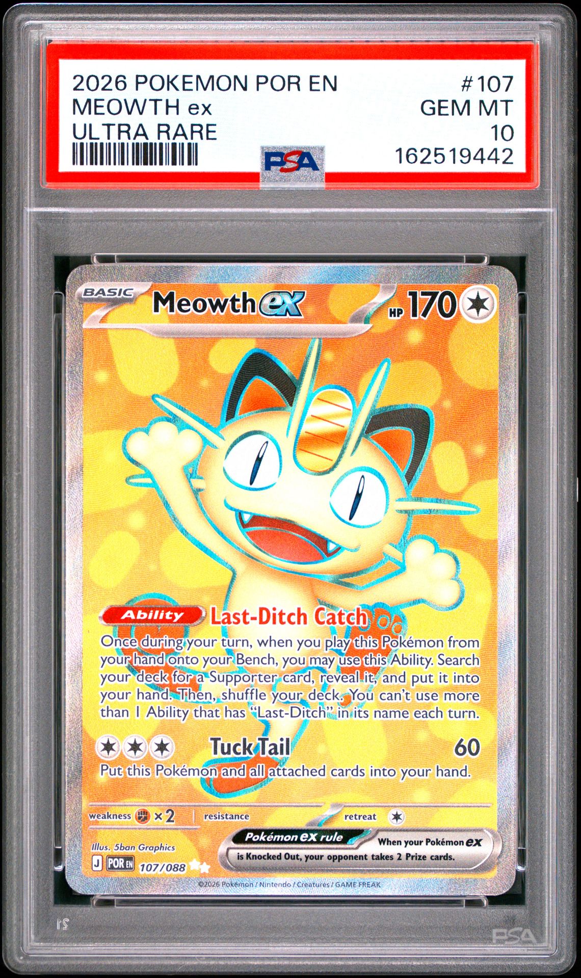 2026 Pokemon Por En-Perfect Order Meowth Ex #107 (Ultra Rare) Gem Mt 10 front