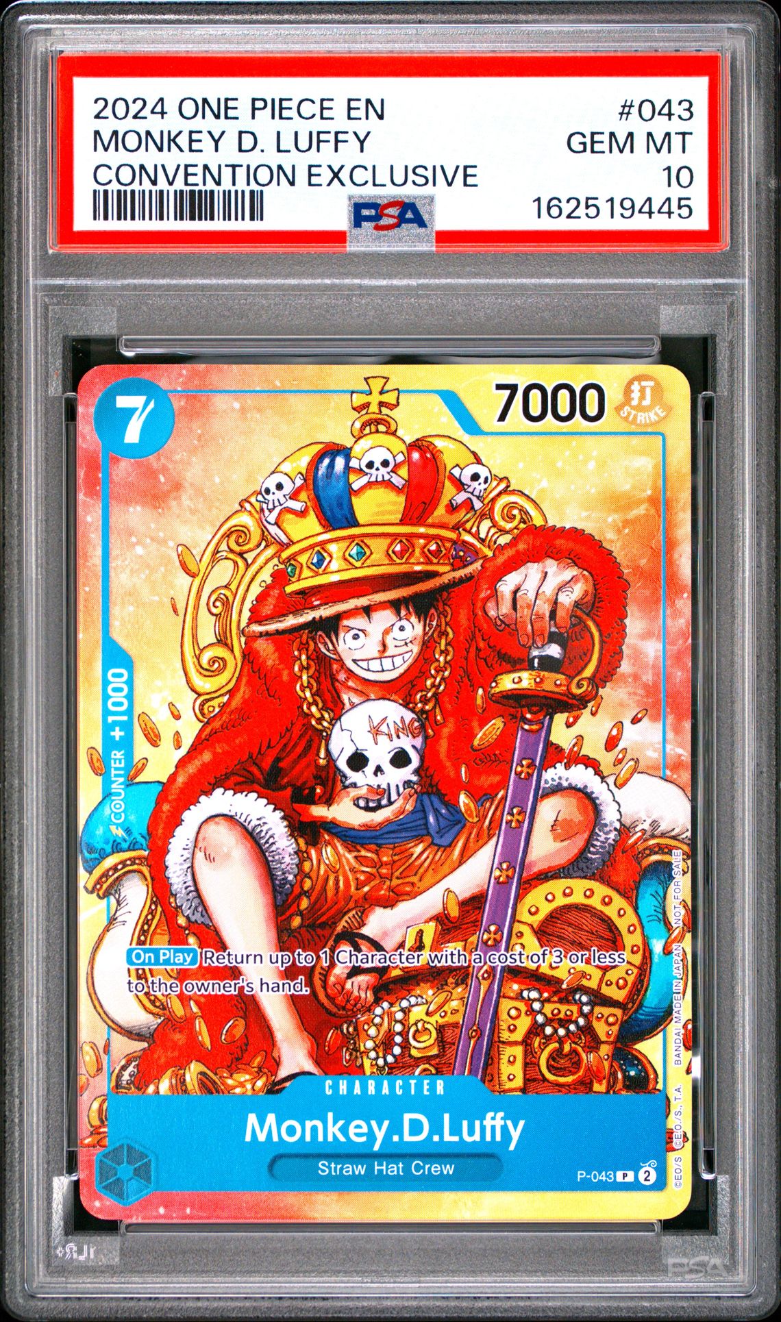 2024 One Piece Promos Monkey D. Luffy #043 (Convention Exclusive) Gem Mt 10 front view - PSA graded GEM MT 10