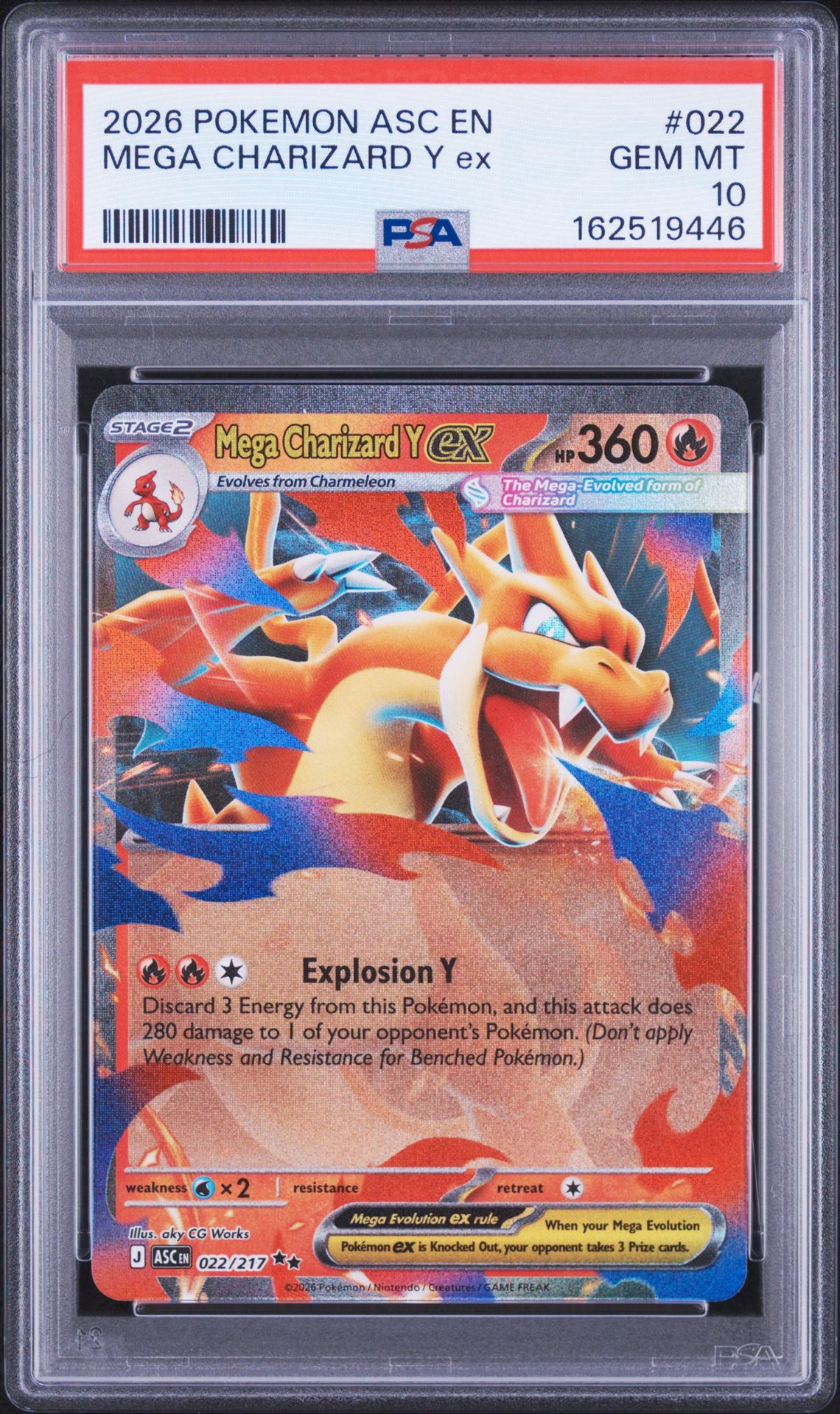 2026 Pokemon Asc En-Ascended Heroes Mega Charizard Y Ex #022 Gem Mt 10 front view - PSA graded GEM MT 10