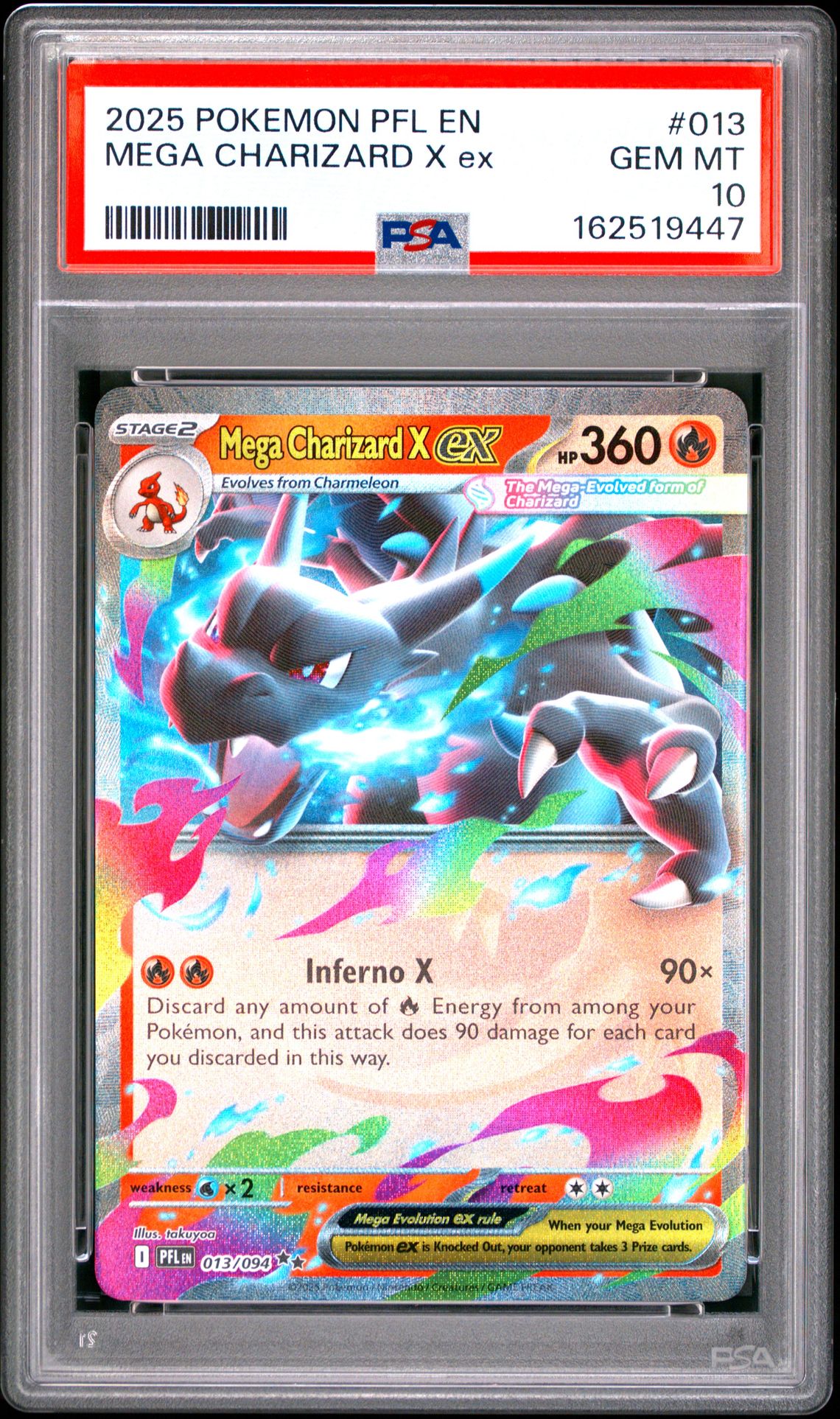 2025 Pokemon Pfl En-Phantasmal Flames Mega Charizard X Ex #013 Gem Mt 10 front view - PSA graded GEM MT 10